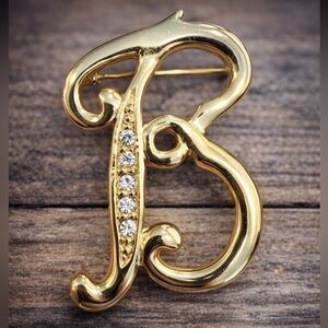 Vintage “B” Initial Pin Brooch Gold Rhinestones